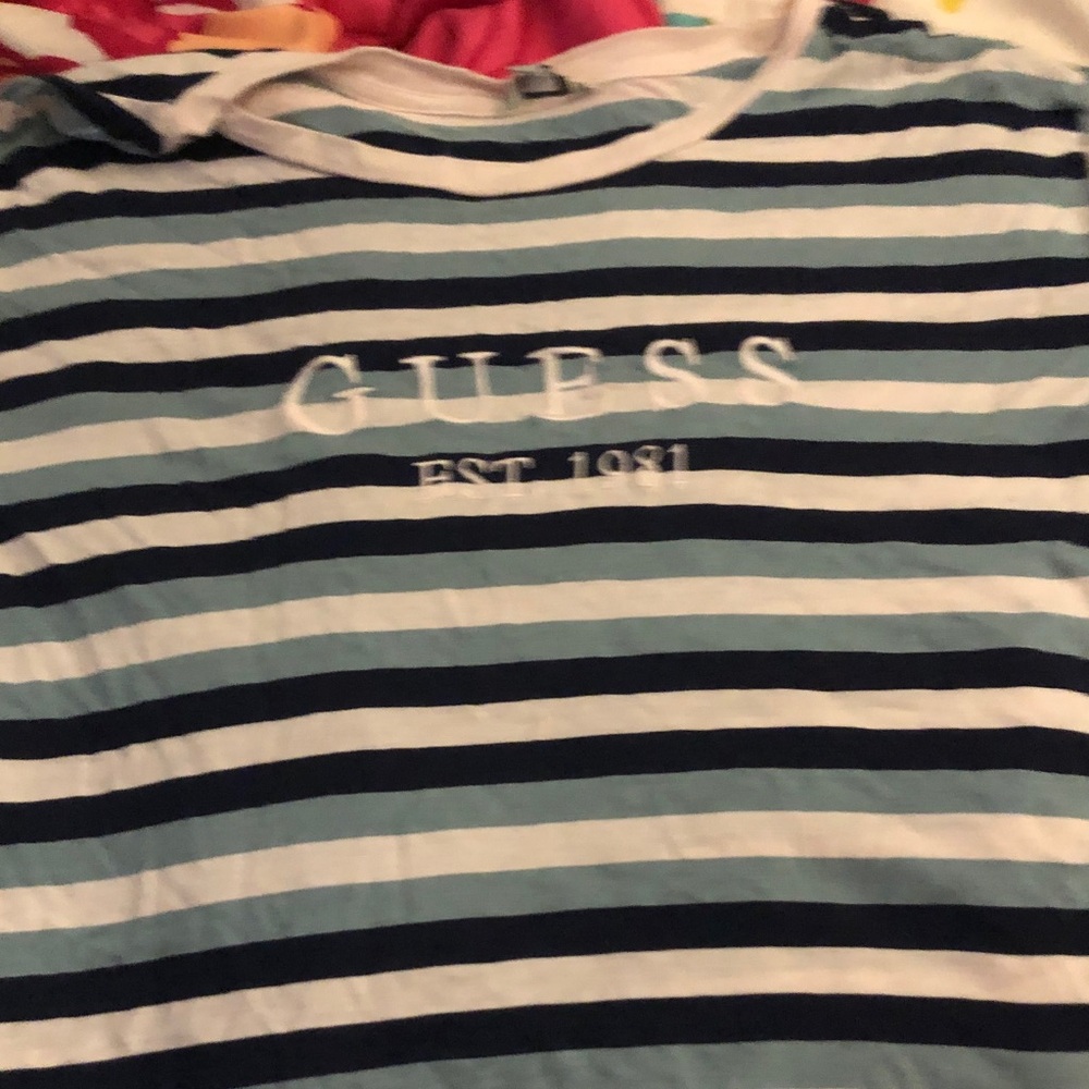 Guess Blue and White Striped Kids Tee